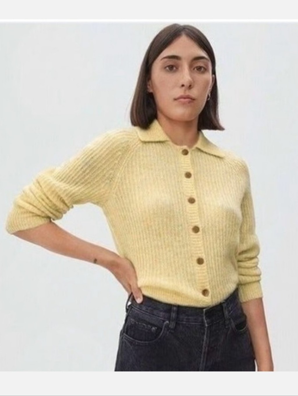 Everlane Collared Alpaca Cardigan Soft Yellow Button Front